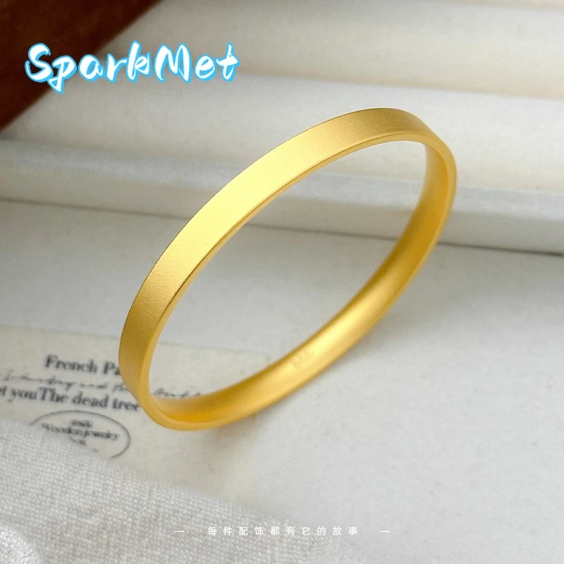 

Sparkmet Ancient Method Flat Four-sided Ruyi Elemental Ring Bracelet 9999 24K Real Gold Matte Bracelet for Women