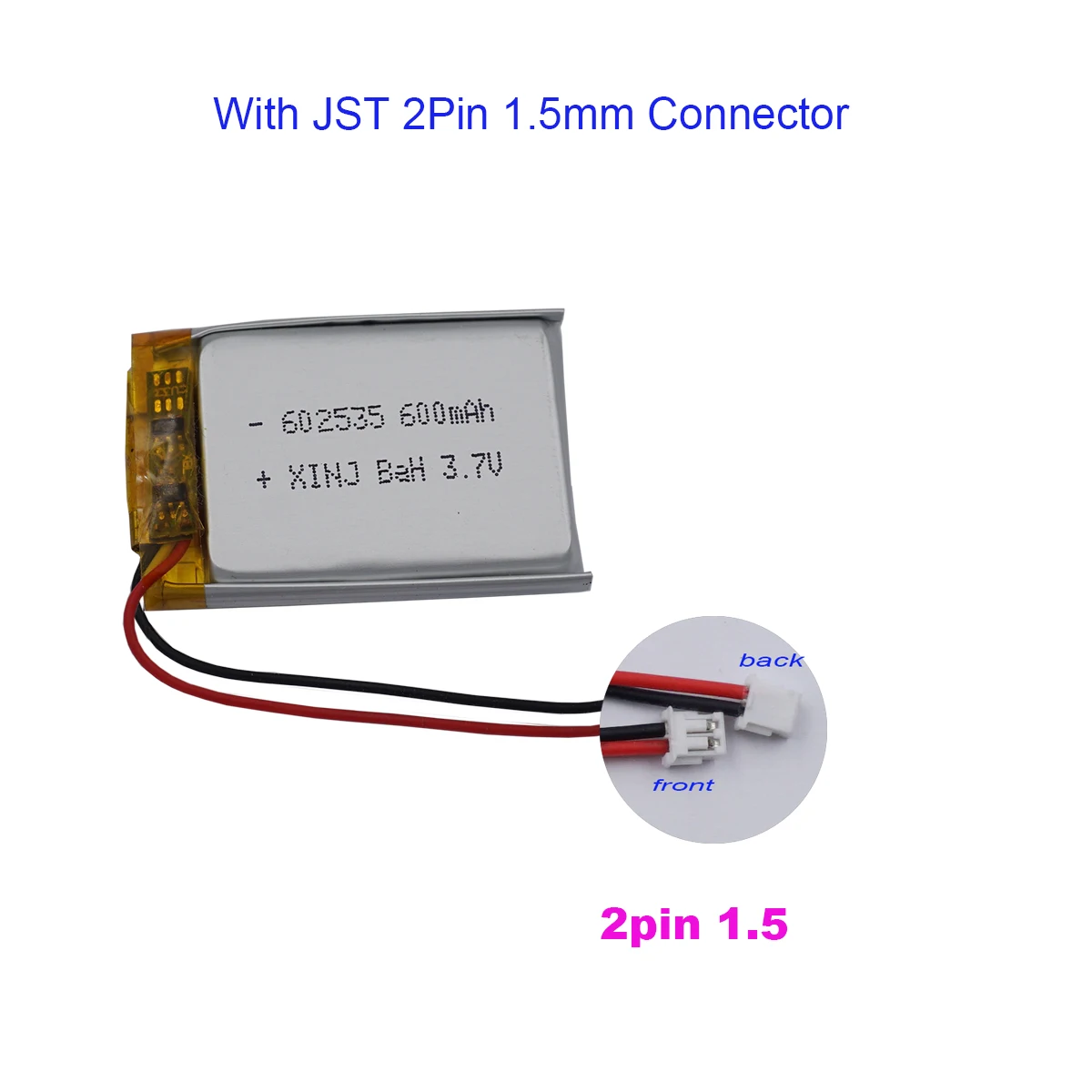Batterie au lithium li-polymère, 3.7V, 600mAh, 2,22 Wh, 602535, Eddie ion, JST, 2 broches, prise de connecteur 1.5mm pour GPS, haut-parleur Bluetooth, caméra Prada