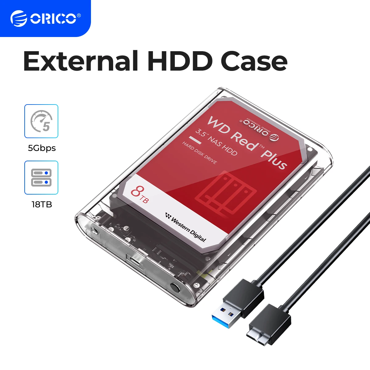 ORICO External 3.5\'\' HDD Case USB3.0 to SATA Hard Drive Disk Enclosure for 2.5/3.5inch HDD SSD Box HD Adapter Support UASP