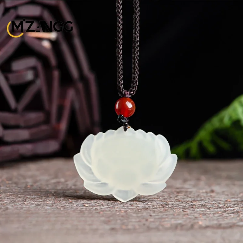 Natural Old Materials Hetian Jade White Jade Lotus Pendant Beautifully Carved Fashion Simple Jewelry Gift for Women