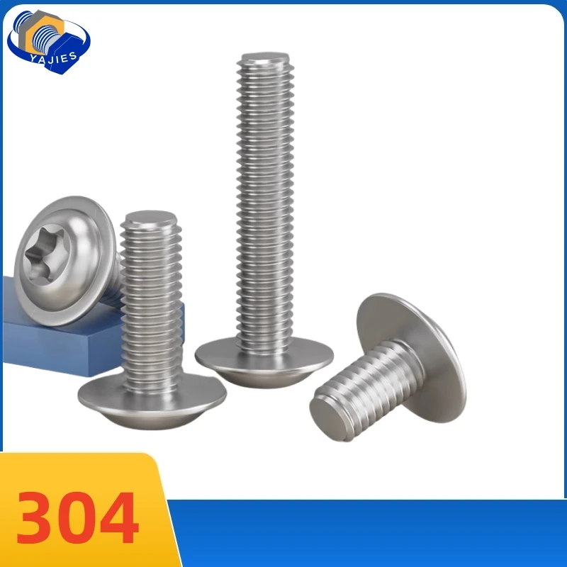 10-5 peças m5/m6 304 kit de parafusos torx de aço inoxidável t25/t30 lóbulo colar de arruela anti-solta