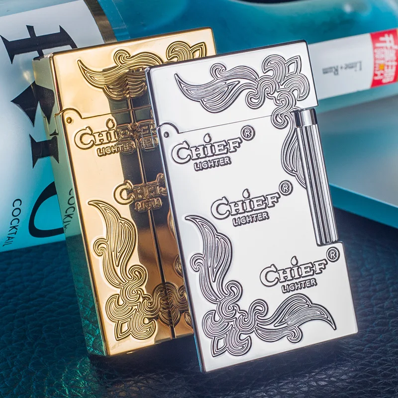 CHIEF High-end Gift Box Lighter Side Pulley Flint Stone Loud Gas Lighter Metal Lighters Cigarette Lighter Men\'s Gift