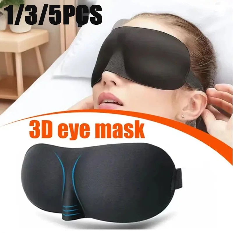1/3/5PCS 3D Contoured Sleep Mask Light Blocking Eye Mask for Men Women Breathable Sponge Foam Hook Loop Strap Unisex Travel Nap