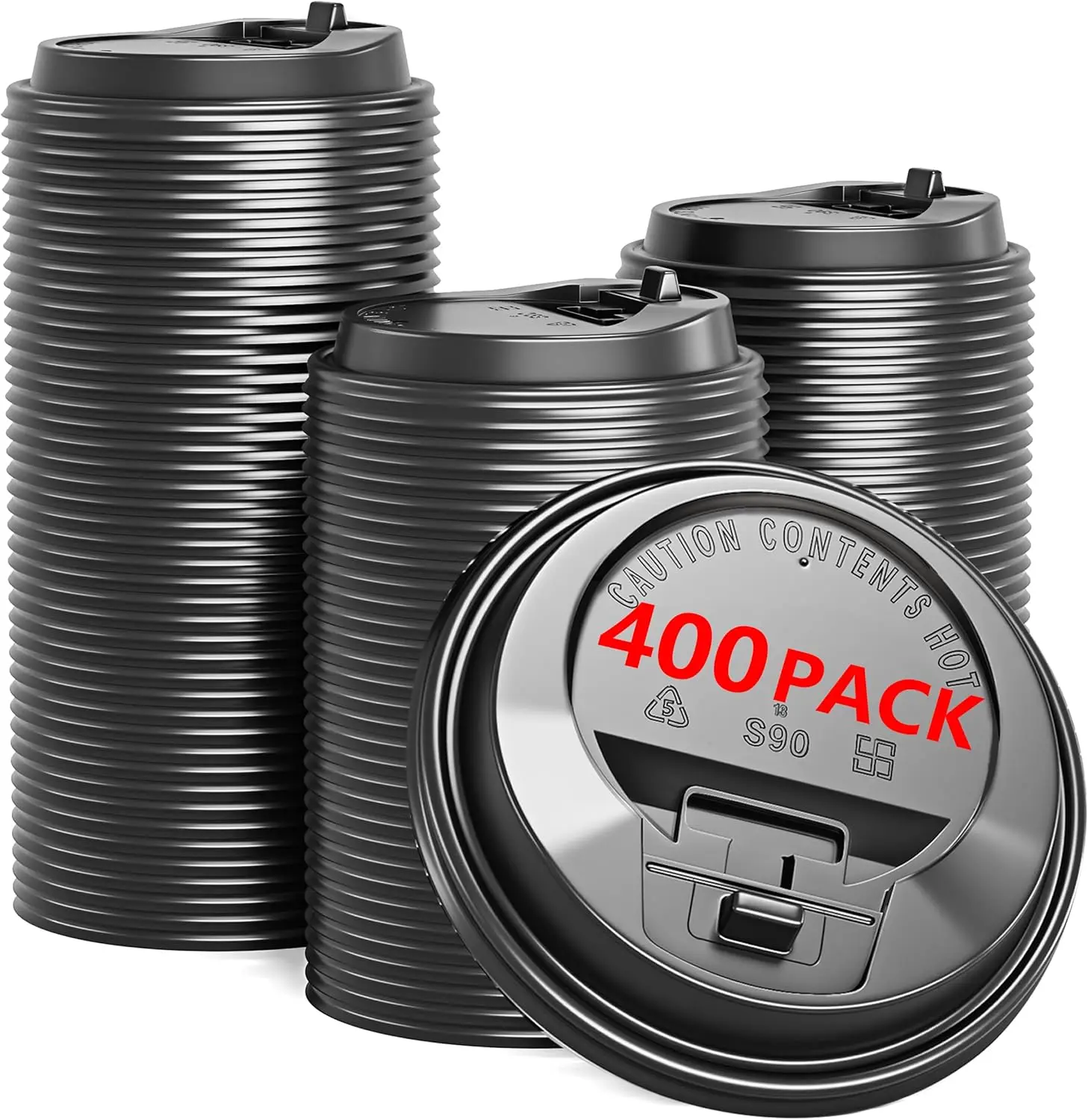 

400 Pack Coffee Cup Lids, Black Plastic Dome Lids for 10/12/16/20/24 oz Paper Cups - Leak-Proof Disposable Lids for Hot/