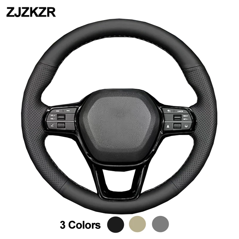 Car Braid on Steering Wheel Cover Wrap For Honda For Honda Acura Integra 2022 2023 2024 Beige Dark Gray Black Microfiber Leather