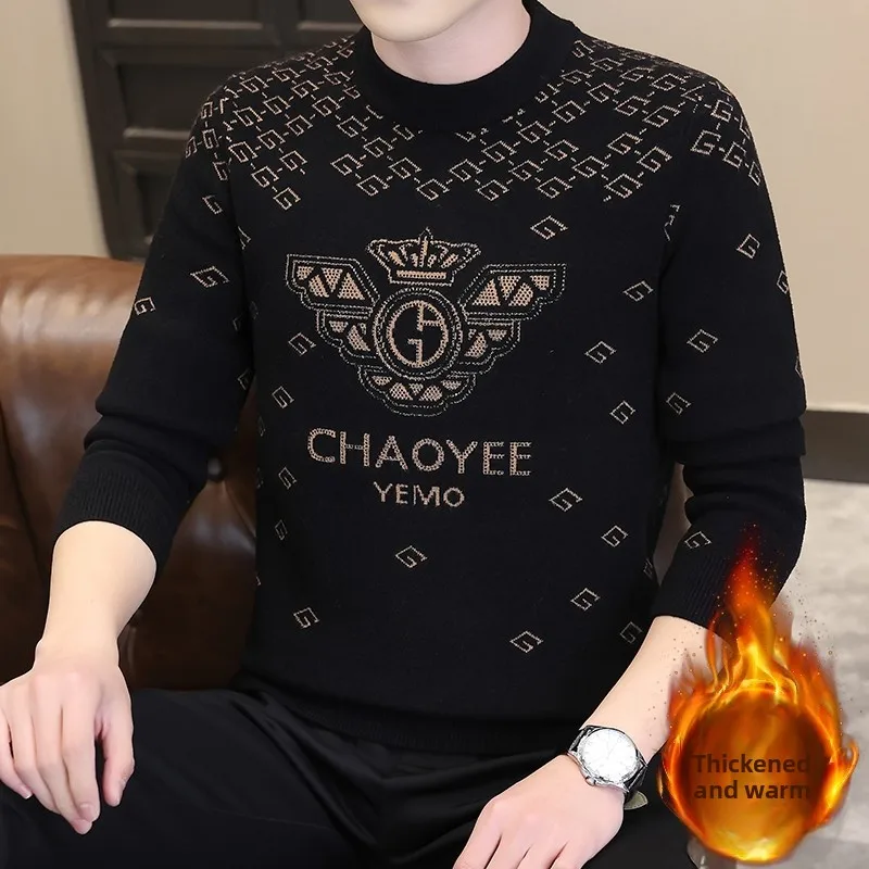 

Thiened round Ne Knitted Sweater Men's Winter Faion Warm Outerwear Youth Commute Long Sve Knitwear F802 Autumn Winte...