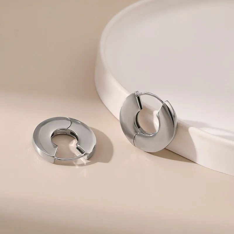 

Real 925 Sterling Silver Simple Glossy Surface Round Hoop Earrings for Women Classic Fine Jewelry Minimalist Accessories