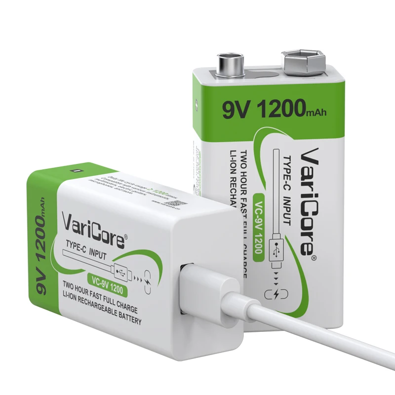 VariCore 1200mAh 9V 리튬 이온 배터리 6F22 9V 충전식 배터리 USB 마이크 멀티 미터 RC 장난감 온도 총