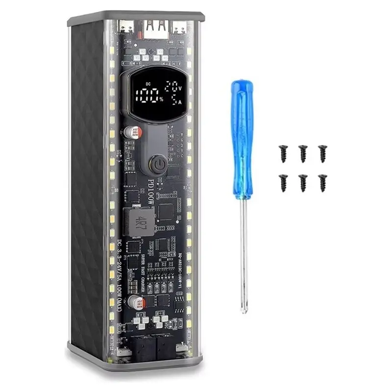 B50B-PD100W DC Adjustable Voltage Power Bank Case DIY Kit 8X21700 Transparent Shell No Welding SOS Light Fast Charging