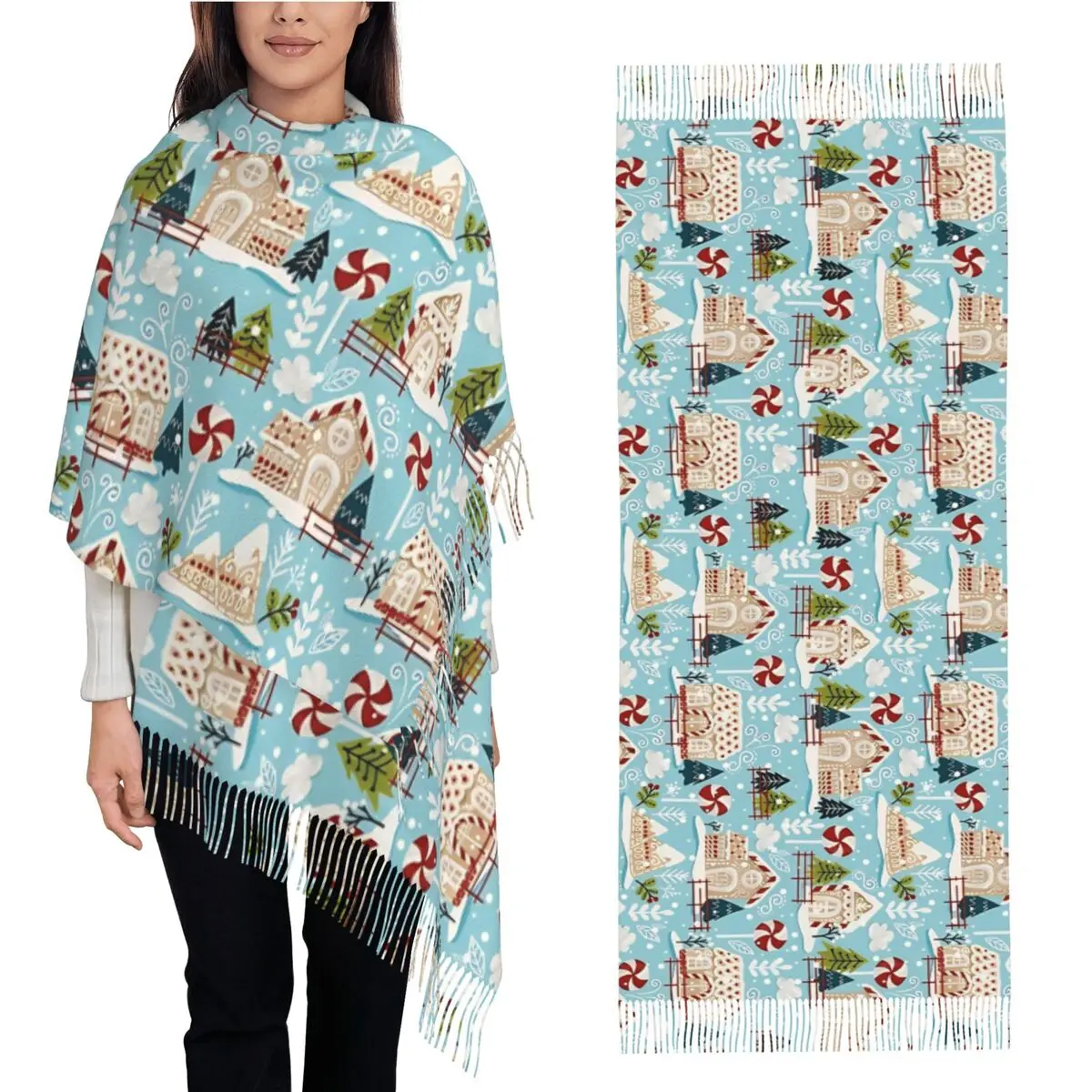 

Праздничный пряничный домик, шаль, женский зимний теплый длинный мягкий шарф, шейный платок, шаль, шарфы