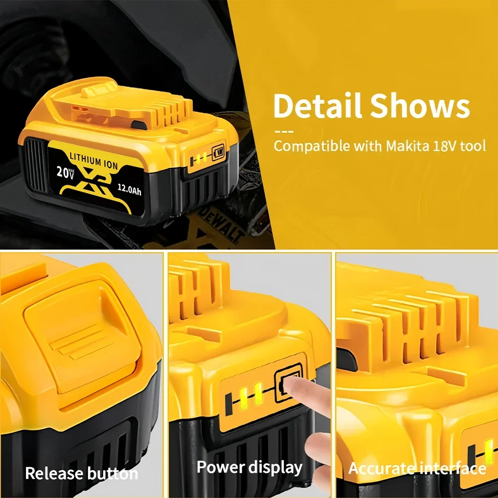 Original 20V MAX For DEWALT 6.0/8.0/12.0Ah High-capacity cordless Tools Rechargeable Lithium Battery DCN184 DCB115 DCB204 DCB200