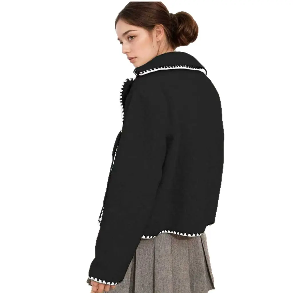 

European Fashion Thickened Lamb Fur Trimmed Loose Outerwear Elegant Spring Autumn Winter Women's Clothing