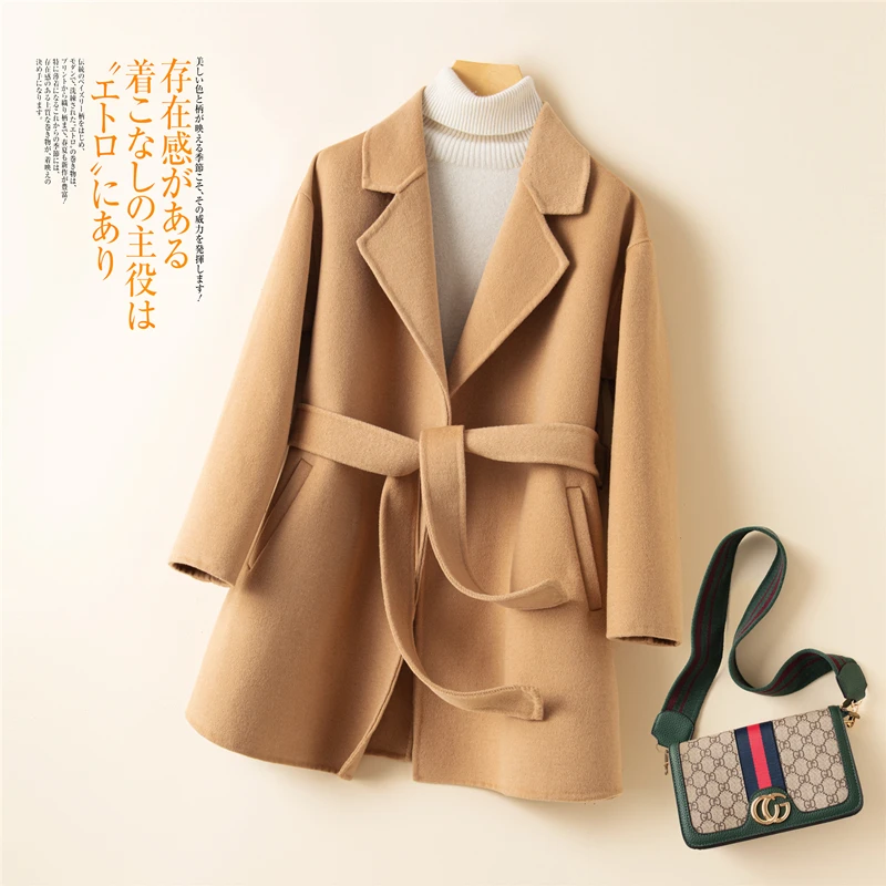 

100% Wool Coat For Women Cashmere Blend Long Overcoat Women's trench Coat 2 Sides Woolen Outwear Jacket Autumn winter Coat