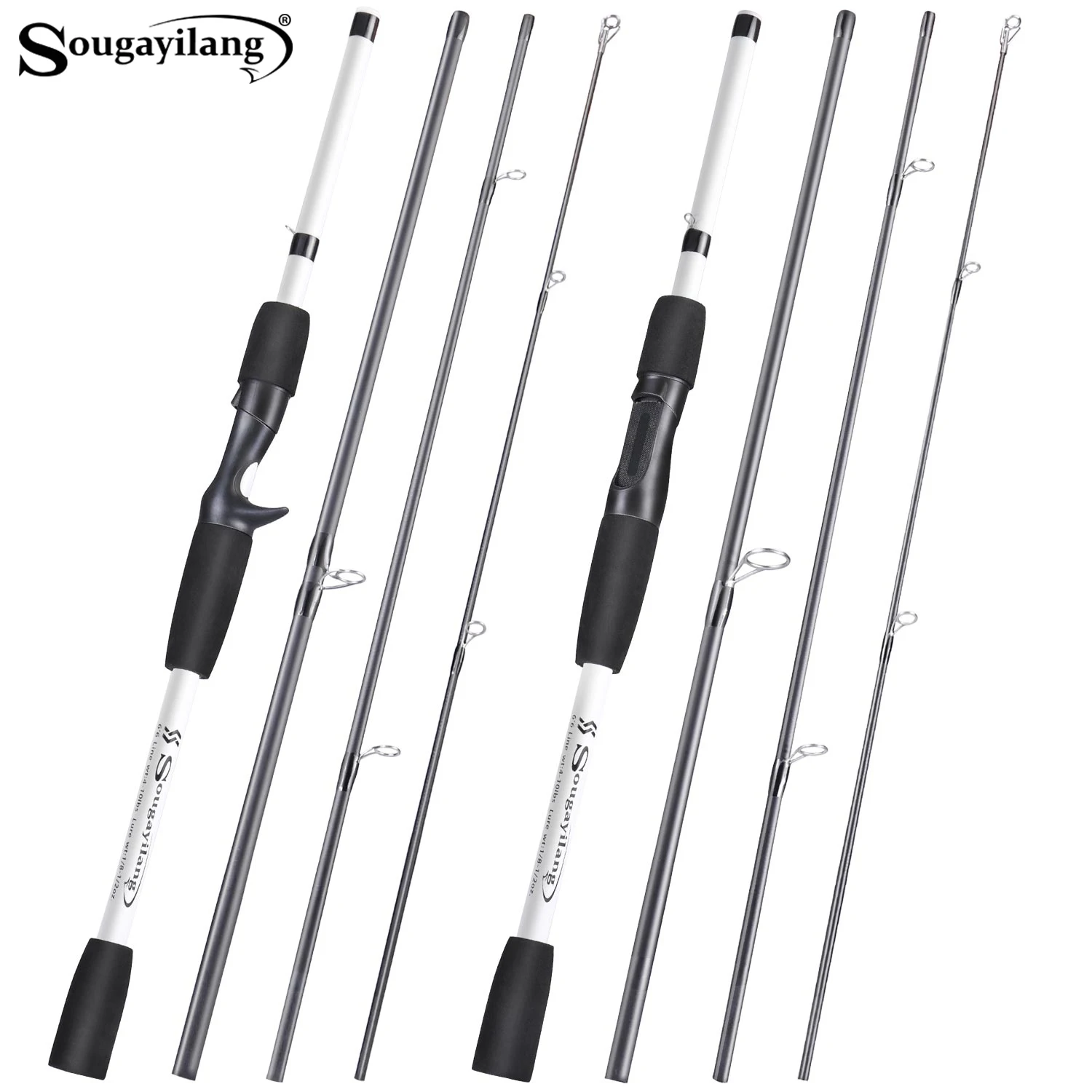

Sougayilang Спиннинговая/кастинговая удочка, 4 части, 1,98 м, сверхлегкая портативная дорожная удочка из стекловолокна с ручкой из ЭВА, рыболовные снасти