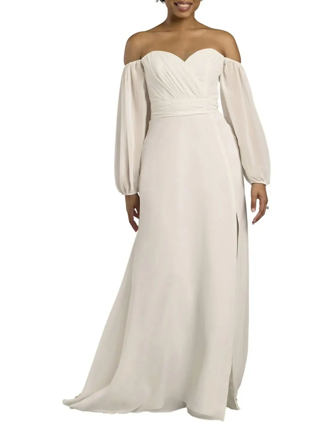 Customized Elegant Wedding Dress For Woman Bride Off Shoulder Long Sleeve Chiffon Maxi Dress for Wedding Events Bridal Gown