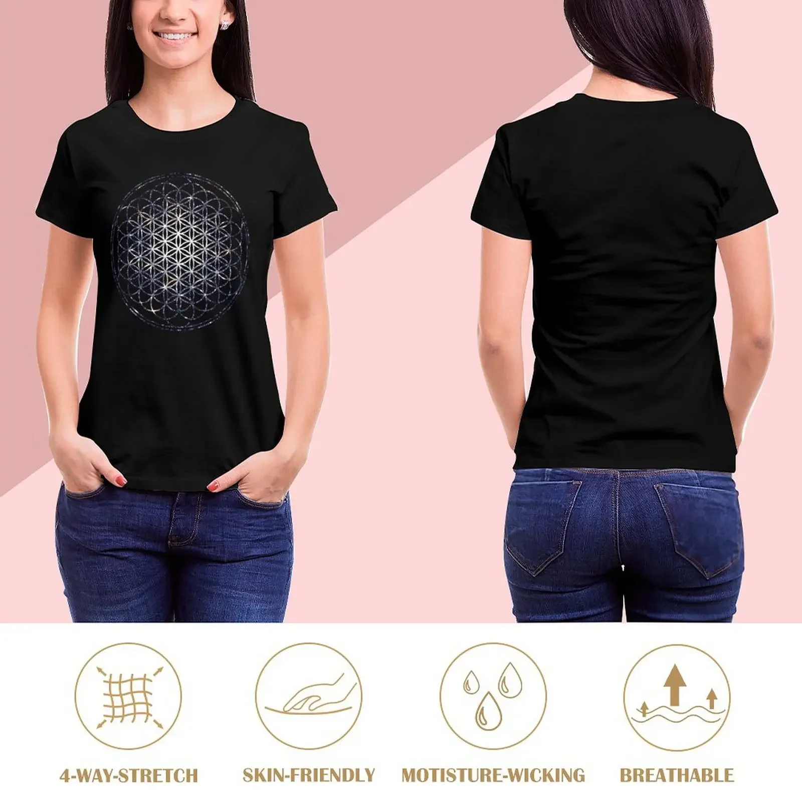 Flower Of Life - Sacred Geometry Star Cluster T-Shirt Aesthetic clothing lady clothes sublime summer tops tight shirts for Women