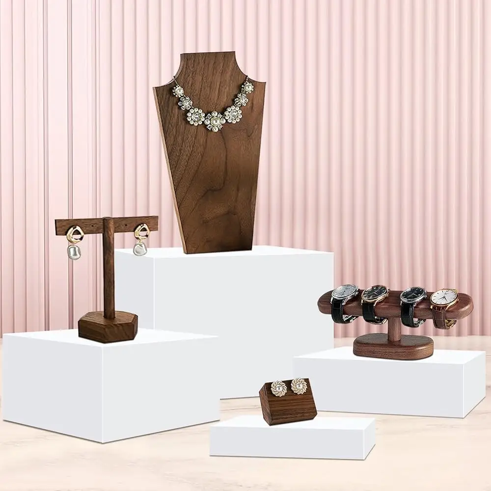 4 Pcs Acrylic Risers For Display White Risers Buffet Risers Dessert Display Stand Hollow Bot 4 Different Size Cube Acrylic