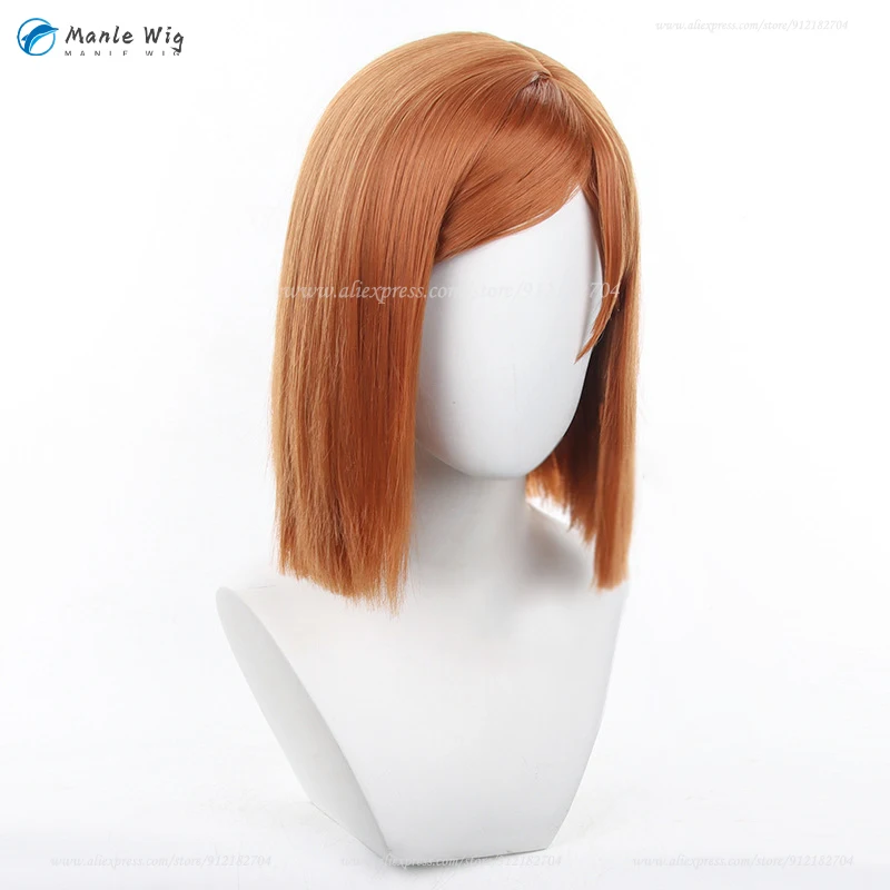 Peluca de Cosplay de Anime Kugisaki Nobara para mujer, pelo sintético resistente al calor, marrón, naranja, mezcla, accesorios para disfraz de Halloween