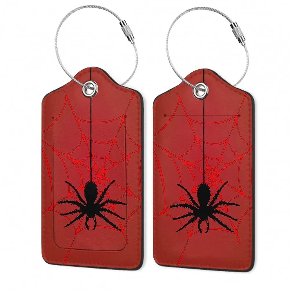 

Free Shipping2Pcs Luggage Tag for Suitcase Cool Red Spider Web Cute Suitcase Tag with Privacy Flap & Name ID Label & Metal Loop,