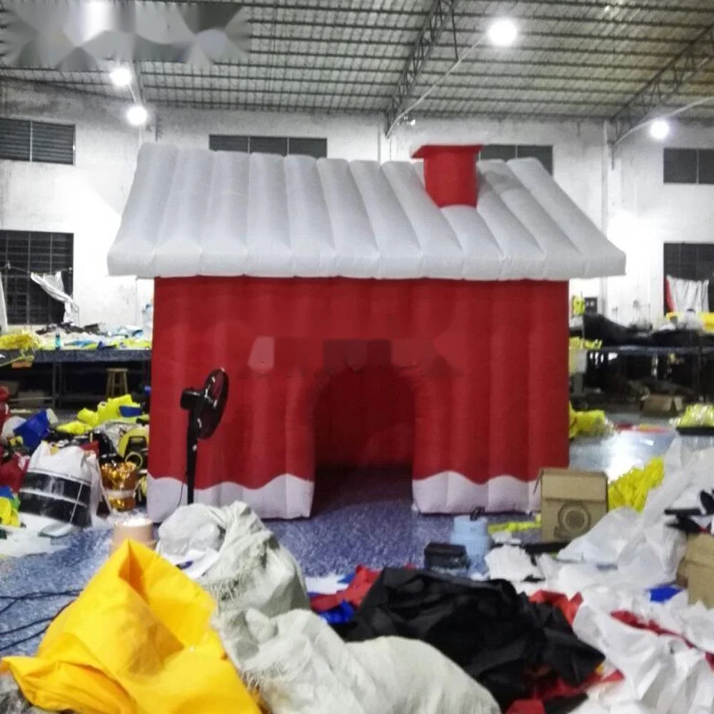 wholesale Pretty Outdoor Inflatable Christmas House Red Xmas Cabin Santa Grotto Square Tent For Holiday Decoration