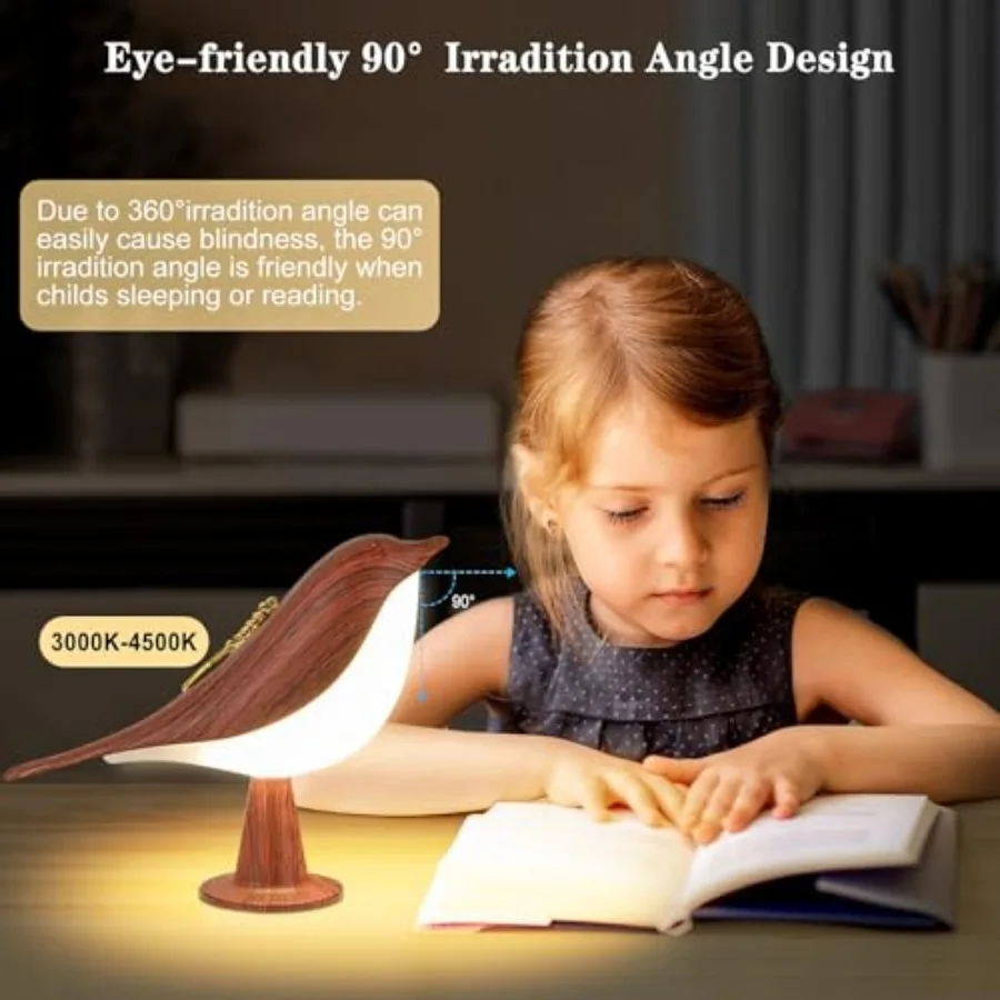 Small Table Lamp, Bird Lamp with Touch Sensor and 3 Color Temperatures, Cute Night Light, Wire-Free and Built-in Rechargeable B view 5