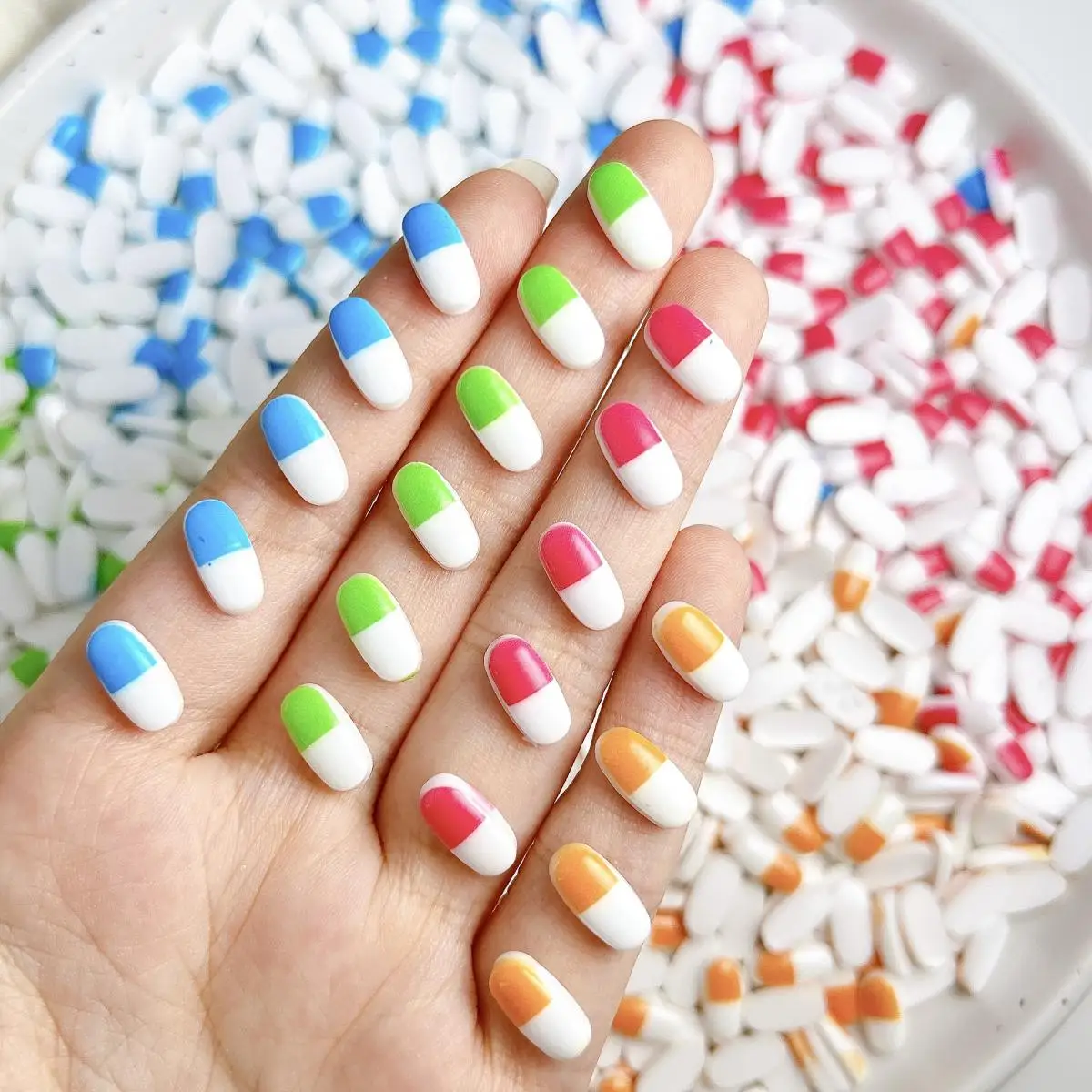 

30PCS Cartoon Creative Luminous Capsule Resin Nail Art Decorations New Double Colors Cute Capsule Nail Charms DIY Earrings Nails