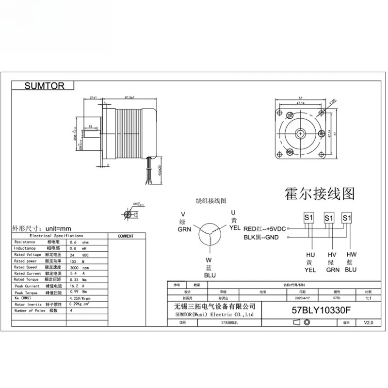 RV30 DC Brushless Gear Motor 103W | 24V Worm Gearbox with 57BLY10330 BLDC Motor for Automation Equipment