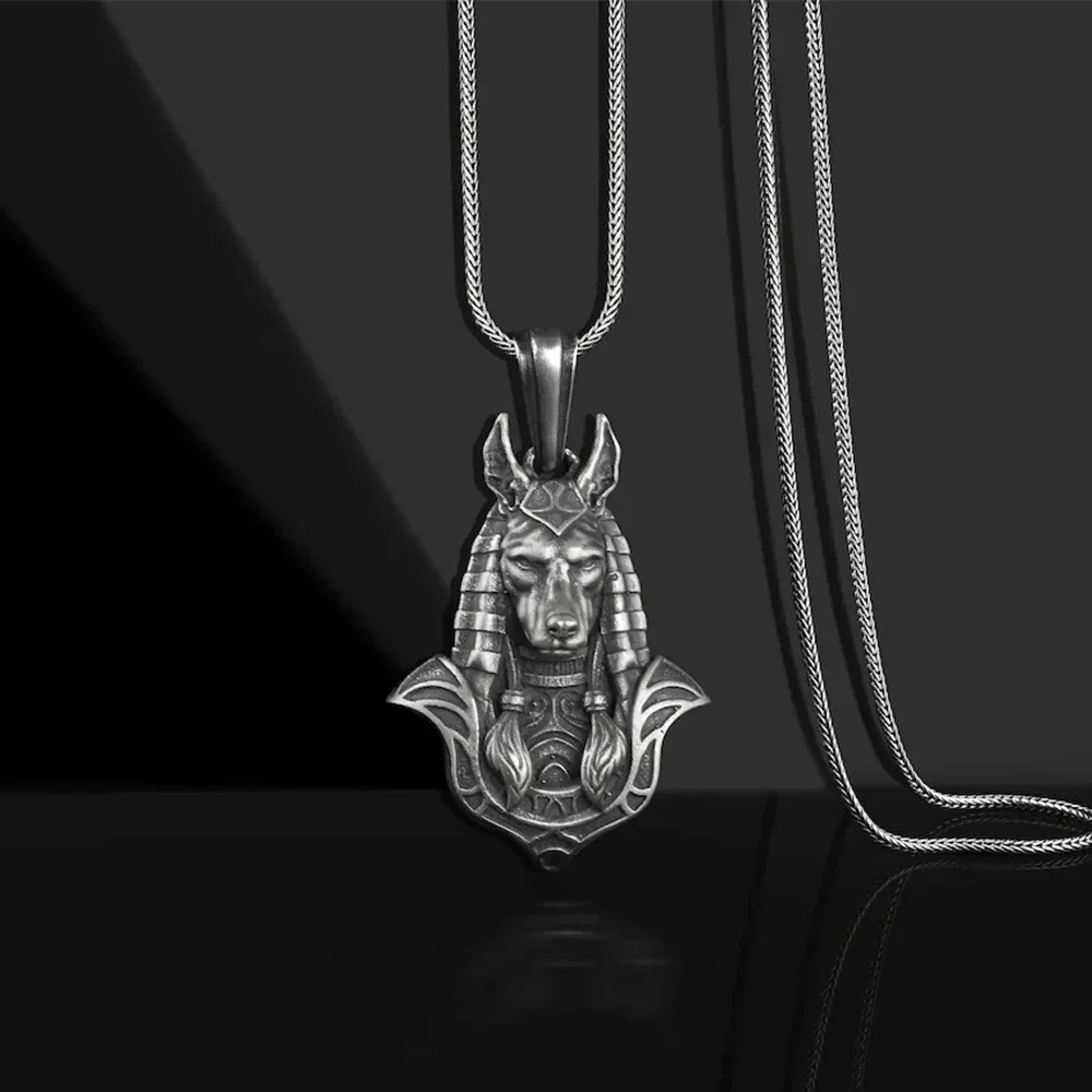 Vintage Death God Anubis Pure Tin Necklace Hip Hop Men's Egyptian Anka Cross Horus Eye Pendant Amulet Party Jewelry Gift