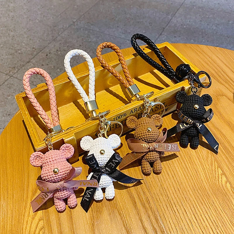 Cute Resin Keychain Charm Bow Bear Pendant For Women Bag Car KeyRing Mobile Phone Fine Jewelry Accessories Kids Girl Gift