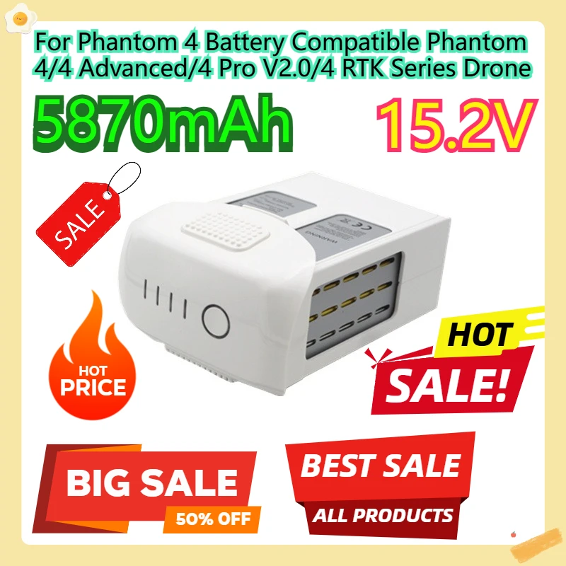

For Phantom 4 Battery Compatible Phantom 4/4 Advanced/4 Pro V2.0/4 RTK Series Drone 5870mAh 15.2V