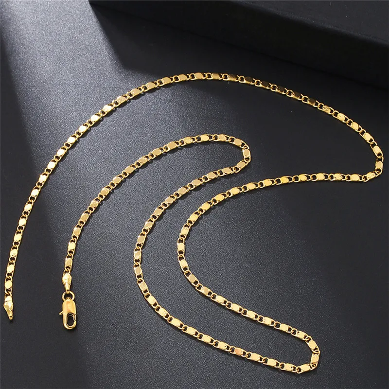 40-75cm 18k Gold Color Charm 2mm Flat Chain Necklaces For Women Men Luxury Fashion Party Wedding Jewelry image 4