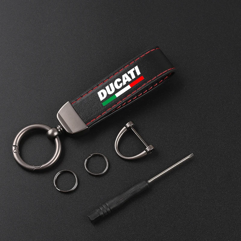 Motorcycle Carbon Fiber Leather Keychain Horseshoe Buckle Jewelry Buckle For Ducati 796 795 821 Monster 696 400 Accessories