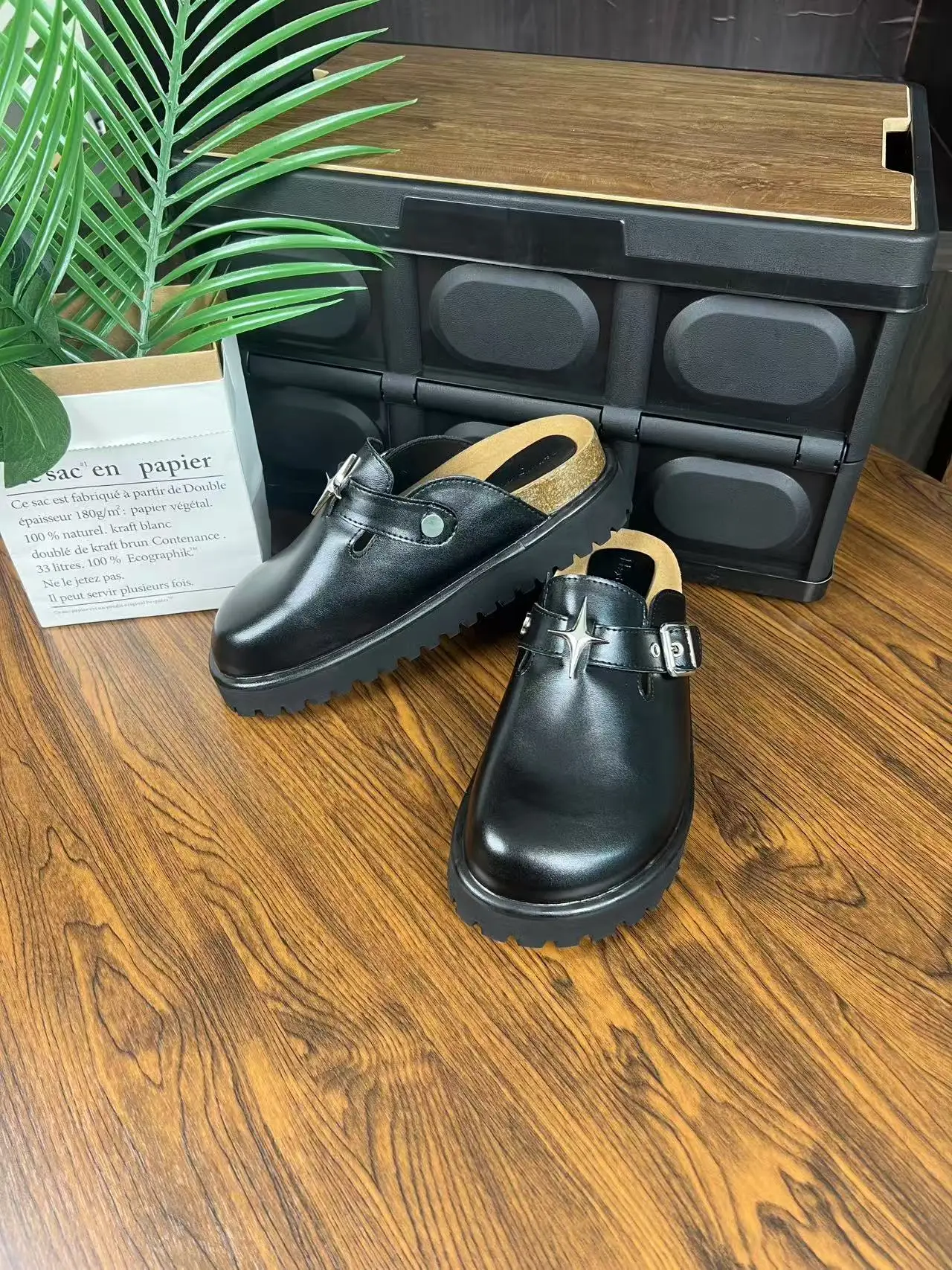 

Leather Version 2025 New Men Women Head Covered Shoes Thick Bottom Outdoor Wear Half Slippers Casual Style Rubber...