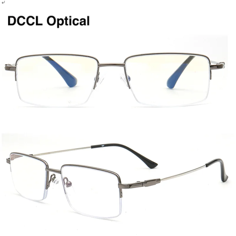 DCCL Reading Glasses for Women Men Classic Anti Blue Light Reading Eyewear Metal flexible Presbyopia Grey Half Rim readers