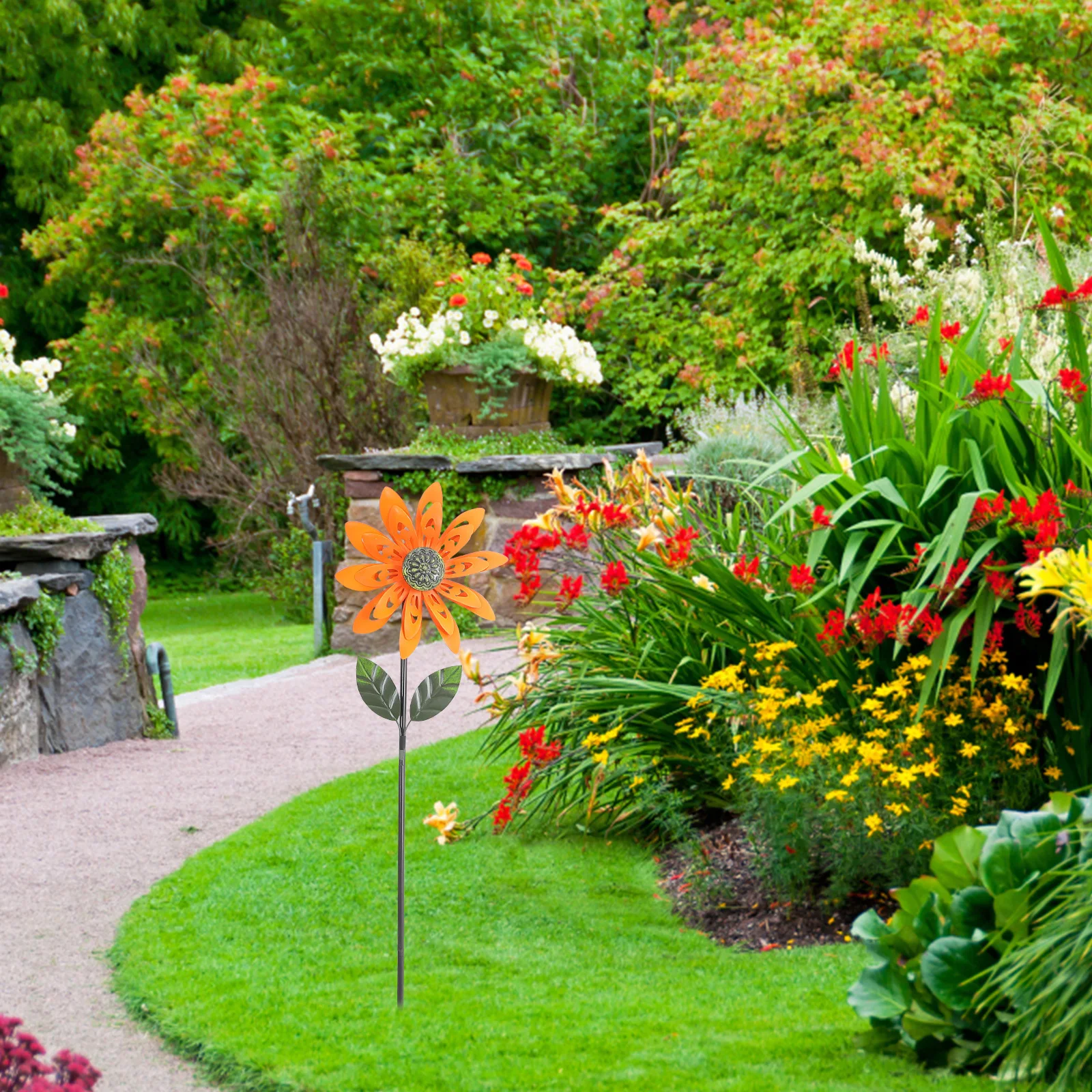 Sunflower Outdoor Rotating Windmill Garden Pinwheel Decor Bright Color Yard Stake Ornament Landscape Pinwheel Garden Windmill