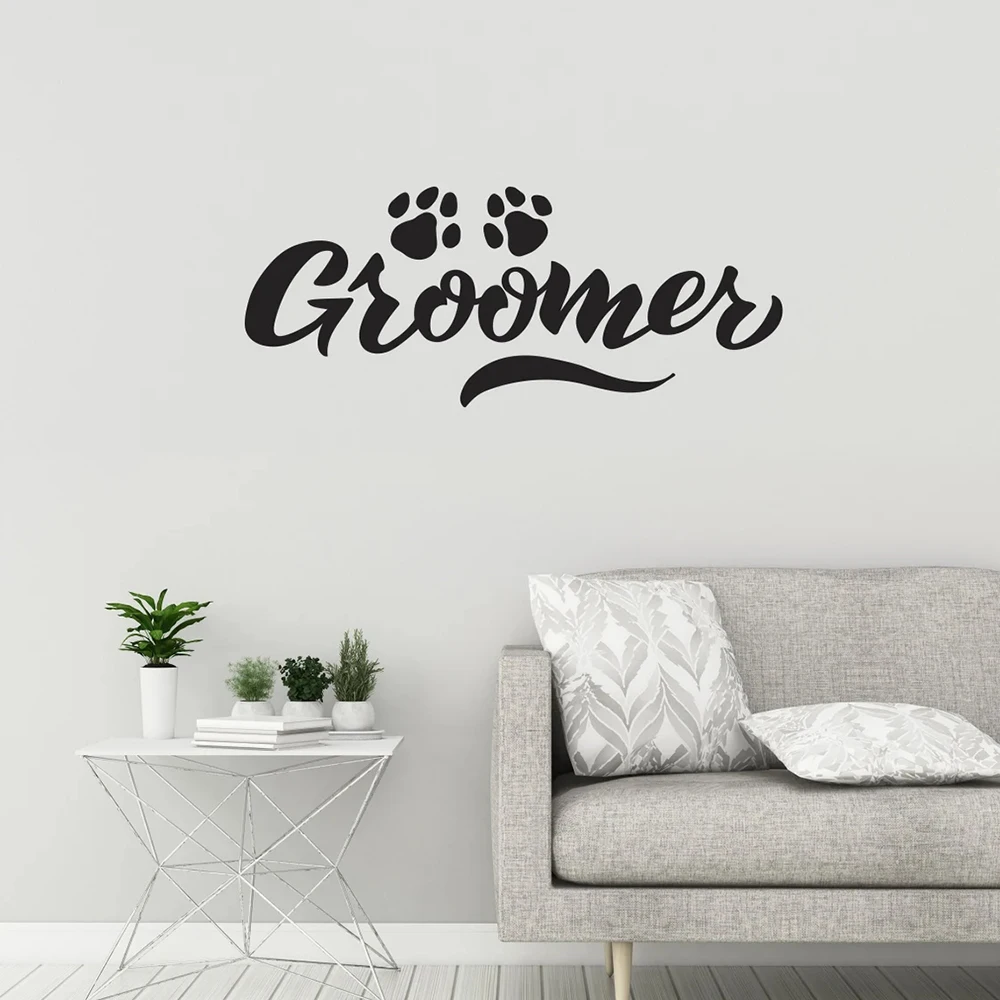 Groomer Vinyl Wall Decal Grooming Salon Pet Animal Paws Wall Stickers Pet Grooming Wall Decor Mural Pet Shop Decor Decal A839