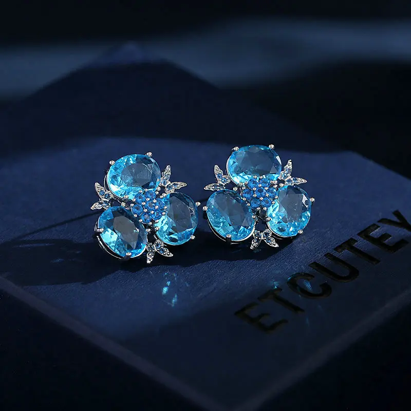 Bilincolor Super Flash Zircon Inlaid Flower Earrings For Women