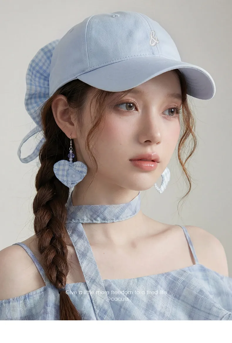 Korean Peaked Cap Women Spring New Literary Plaid Baseball Cap Korean Version Fresh and Small Sun Baseball Cap