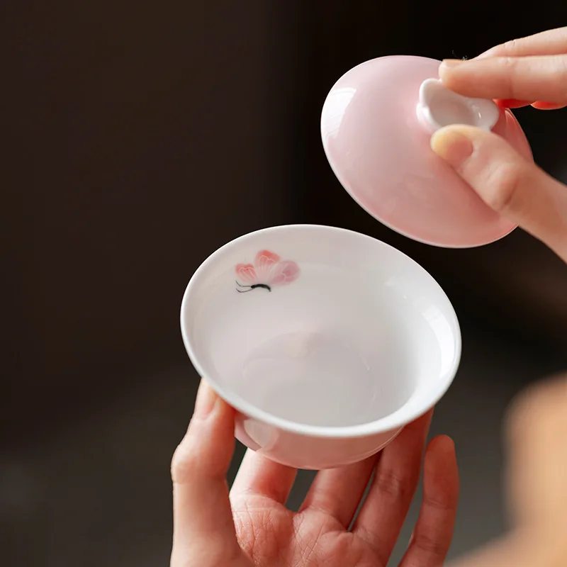 Pink Painted Two Tureen Pure Hand Drawing Underglaze Color Porcelain Set Cute Style Cup Single