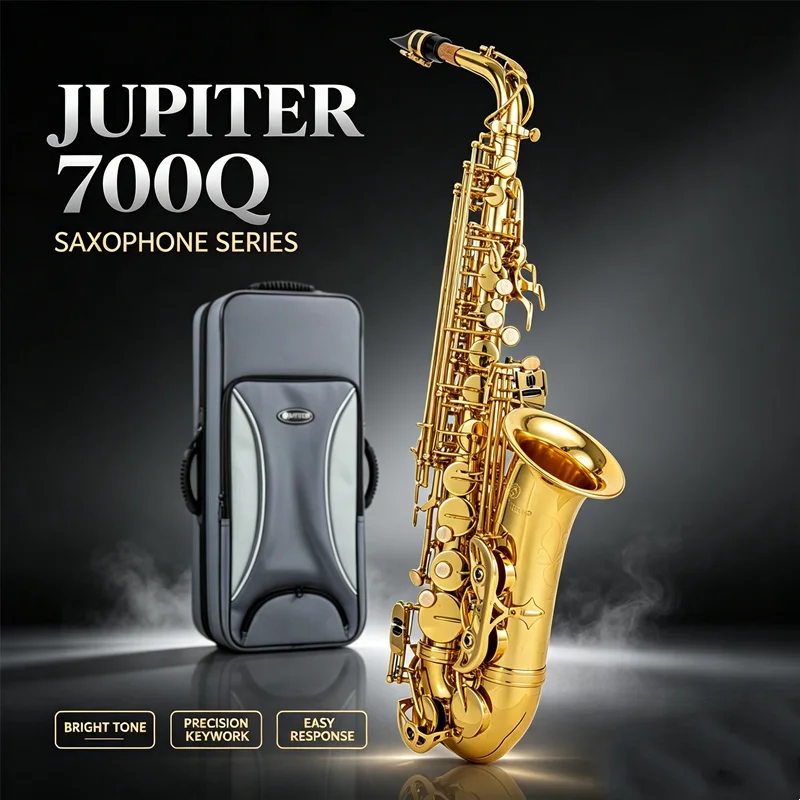 Jupiter 700Q Eb Alto Saxophone, Professional Grade, Electrophoretic Gold Lacquer Finish, With Premium Hard‑Shell Carry Case