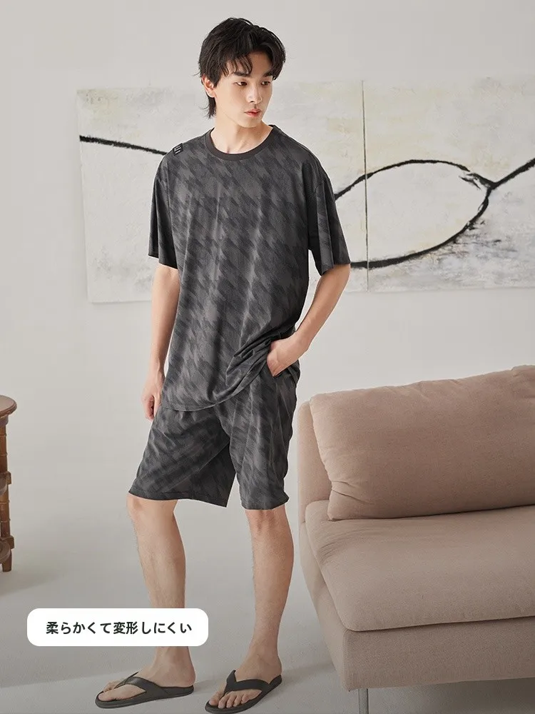 xuanjiang-men's-summer-lightweight-modal-cotton-sleepwear-short-sleeve-shorts-home-clothes-set-ice-silk-cool-feeling-outdoor