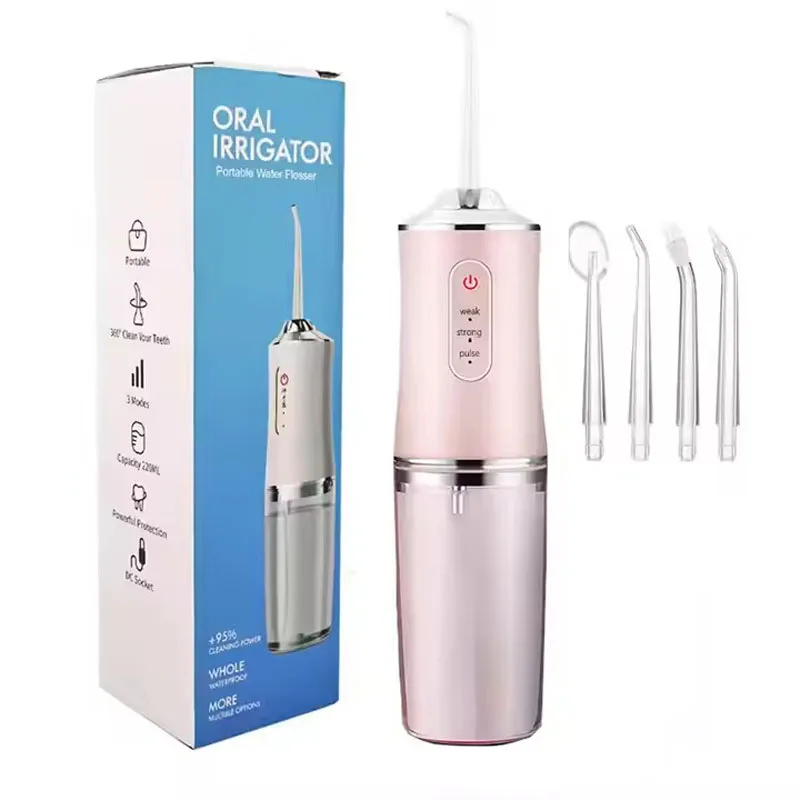 Portable Travel Cordless Rechargeable Oral Irrigator 4 Nozzles Dental Water Jet Flosser Teeth Picks IPX7 Mouth Washing Machine