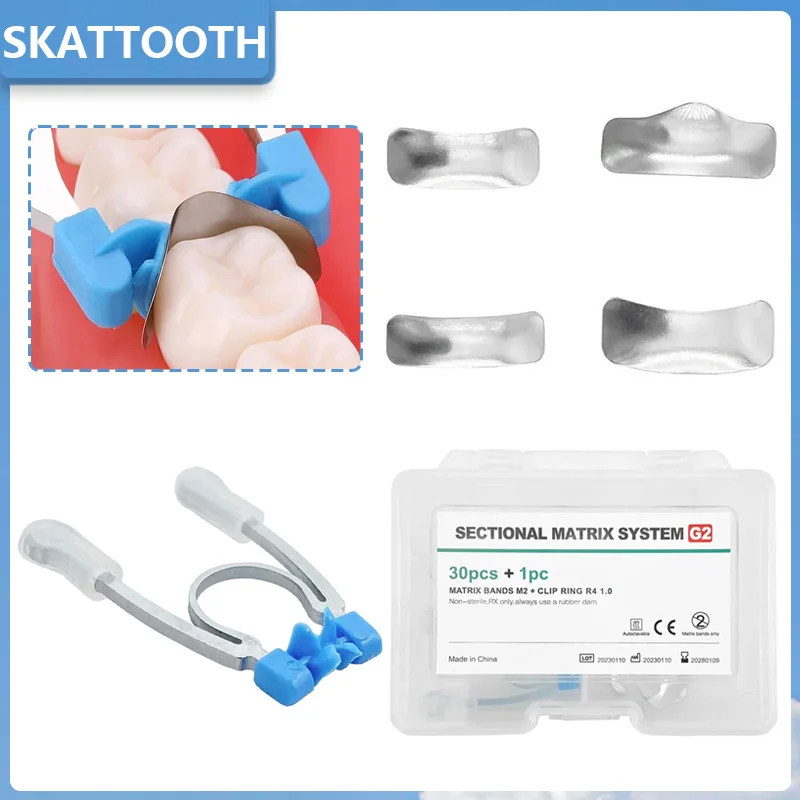 Dental Sectional Contoured Matrix System G2 30pcs Matrix Bands Refill +1pc Clamping Ring for Tooth Restoration Autoclavable