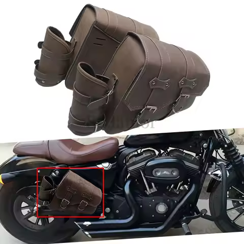 Motorcycle Accessories 1 Pair Of Saddlebags Brown PU Leather For Harley Sportster XL 883 1200 Indian Honda BMW Kawasaki Models
