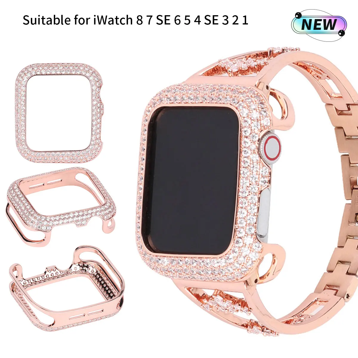 Full diamond copper case for Apple Watch Model 45mm987 41mm44mm40mm High-end fall protection case iWatch Series 38mm42mm