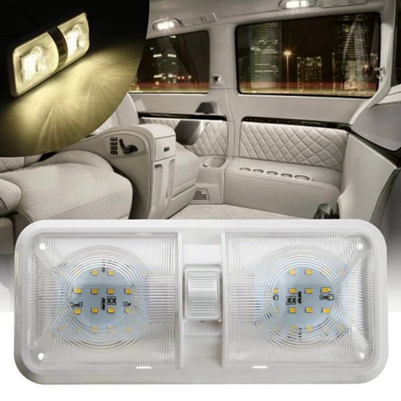 

Ceiling Double Dome Light Fixture With ON/Off Switch Interior Lighting For Car/RV/Trailer/Camper/Boat DC 12V