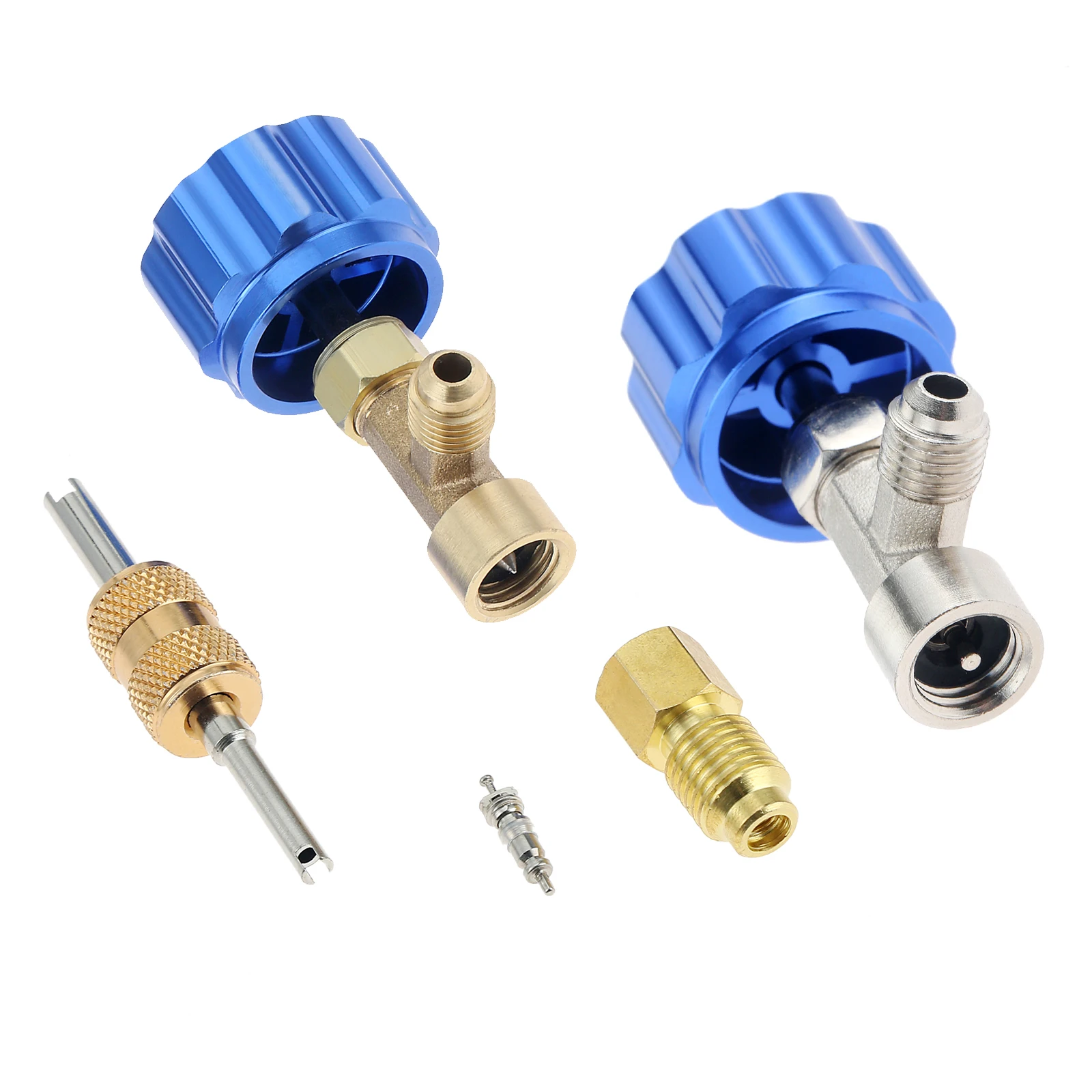 5Pcs/set Automotive Air Conditioning R134A Self-Sealing and Puncture Refrigerant Can Tap Valves with Refrigerant Tank Adapters