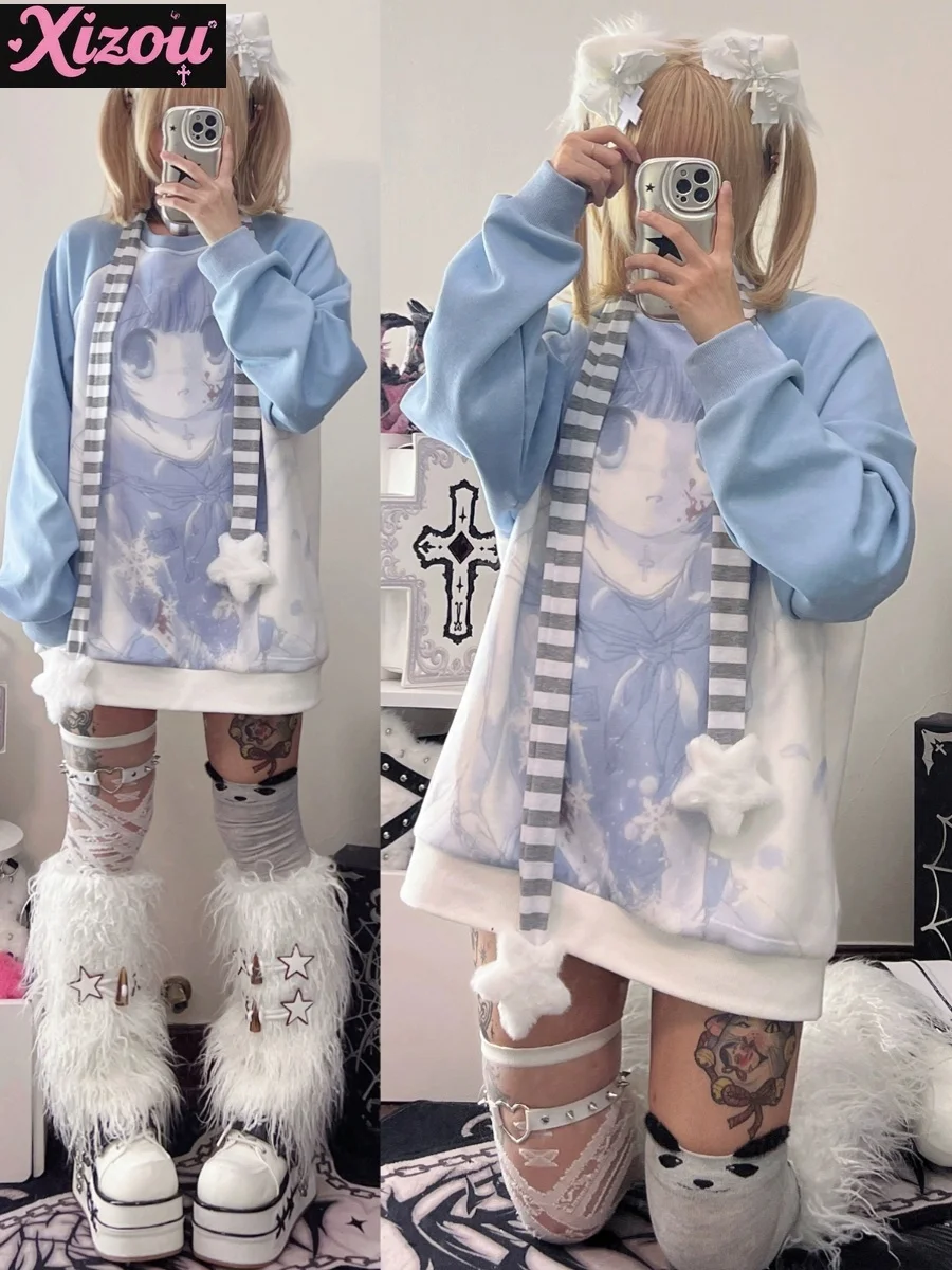 

Soft Cute Girl Original Two-dimensional Subculture Trendy Brand Loose Shoulder Sleeve Sweater Women's Water Color Y2k Autumn Top