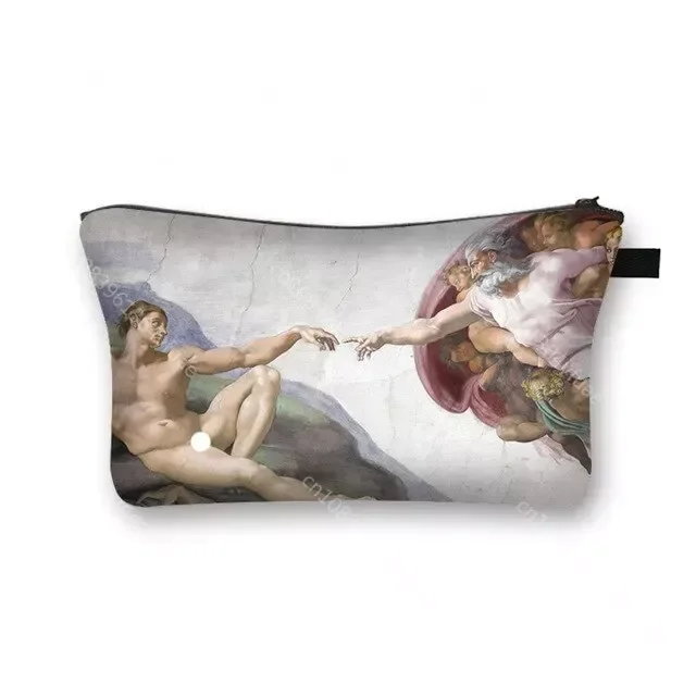 Vintage Oil Painting Religion Cosmetic Bag Women Canvas Portable Makeup Bag for Travel Cosmetic Ladies Makeup Organizer Bags