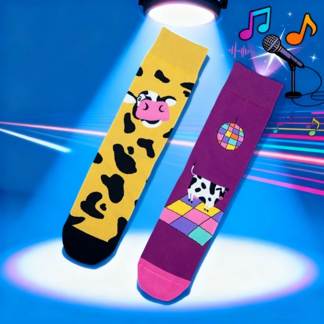 

1 пара забавных носков на тему диско-коров, готовый дизайн для вечеринки, модная мода, костюм на все сезоны для унисекс
